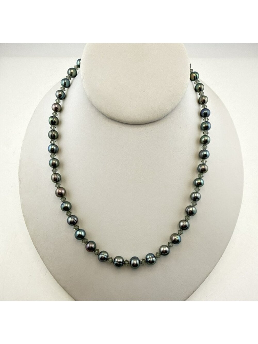 Honora Pearl Necklace Gray Oil Slick Ringed Crystal Neutral  18" Sterling Silver
